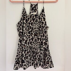 Newbury Kustom Leopard Print Peplum Tank Top | Double Lined | Medium